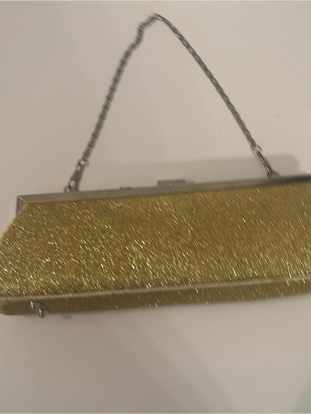 Gold Glitter Evening Bag Clutch Silver Chain Strap Formal Party Purse